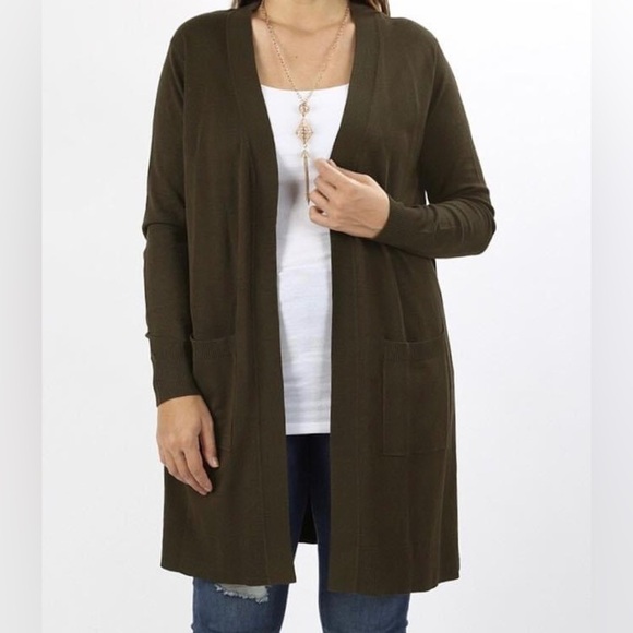 Zenana Outfitters Womens Size Large Open Front Brown Cardigan - Picture 1 of 8
